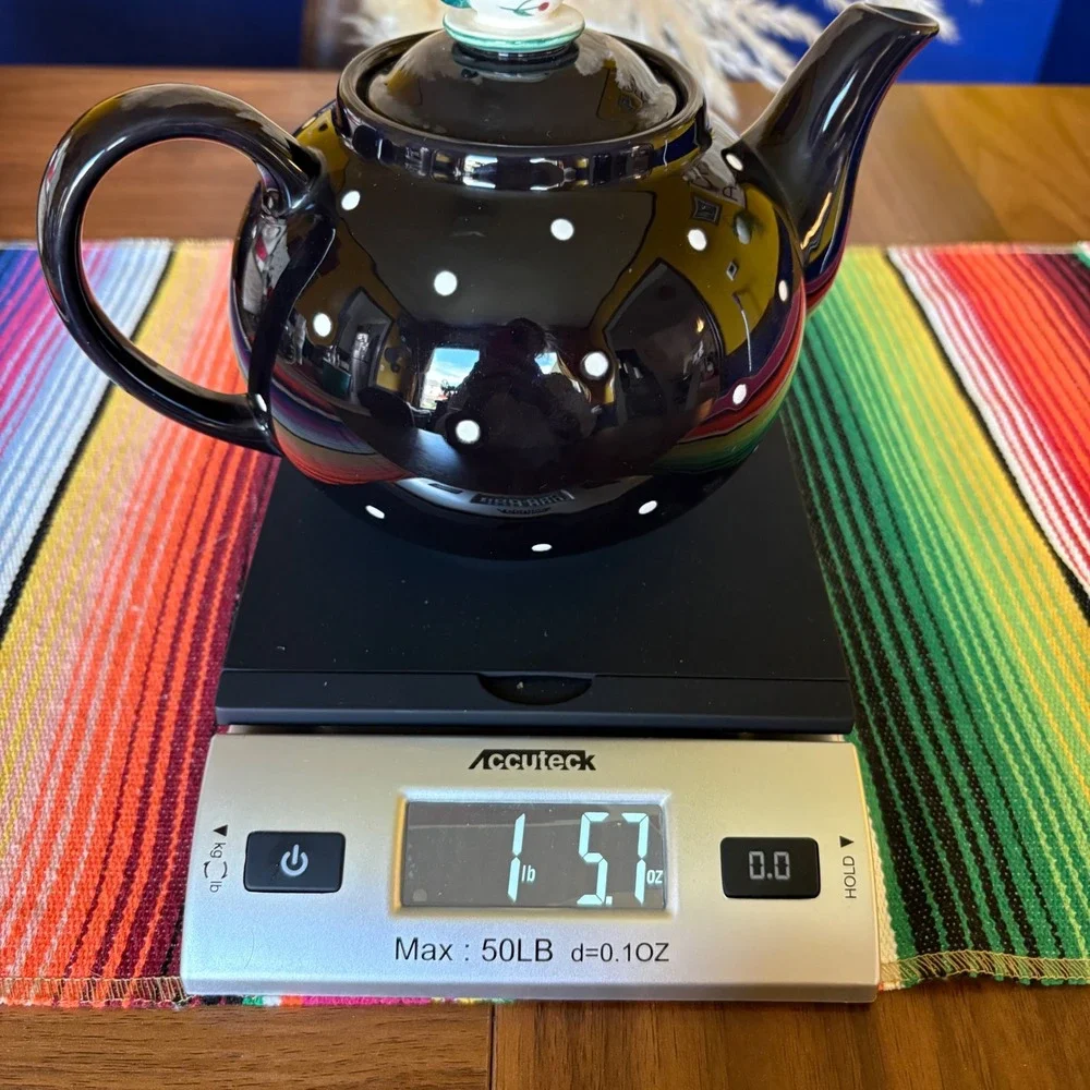 Department 56 Tea Party Black Polka Dot Ceramic Teapot with Teacup Lid Finial